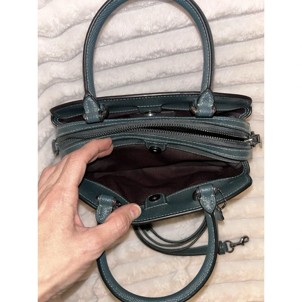 Coach Mini Lillie Carryall Forest Green Crossgrain Leather Satchel Crossbody Bag